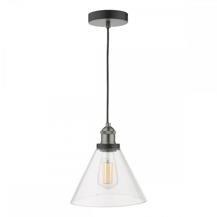 Dar RAY0138 Ray 1 Light Single Pendant Antique Nickel Clear Glass