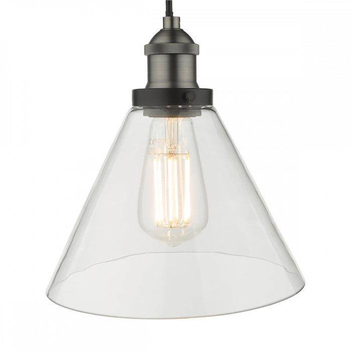Dar RAY0138 Ray 1 Light Single Pendant Antique Nickel Clear Glass