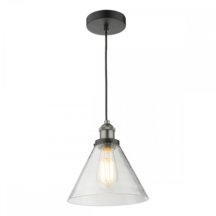 Dar RAY0138 Ray 1 Light Single Pendant Antique Nickel Clear Glass