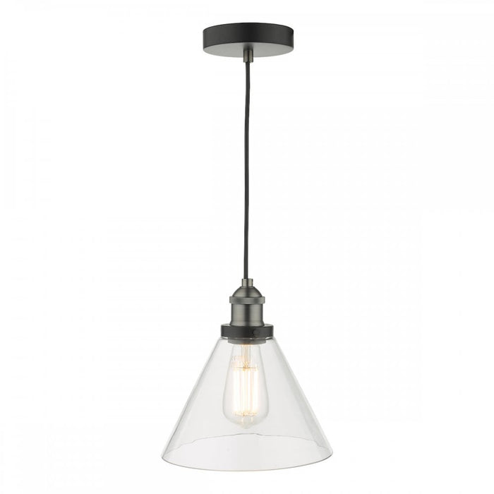 Dar RAY0138 Ray 1 Light Single Pendant Antique Nickel Clear Glass