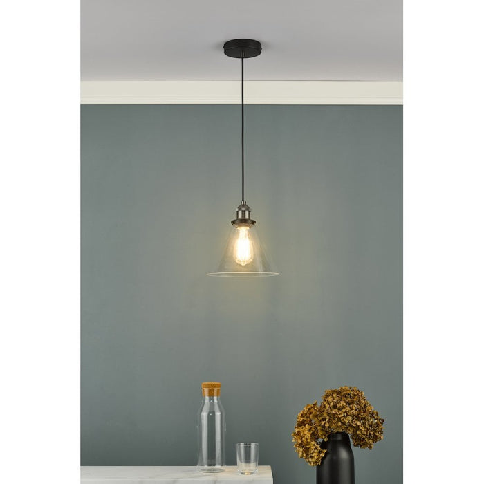 Dar RAY0138 Ray 1 Light Single Pendant Antique Nickel Clear Glass
