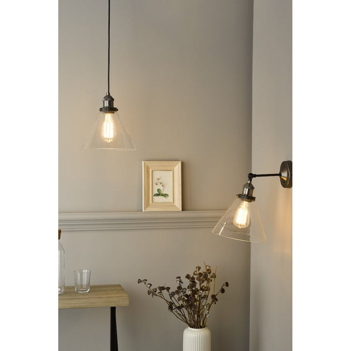 Dar RAY0138 Ray 1 Light Single Pendant Antique Nickel Clear Glass