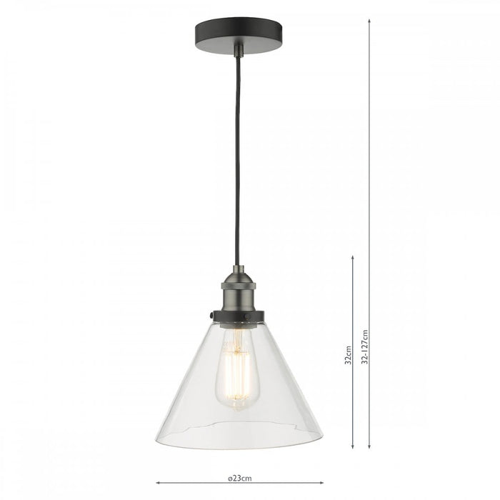 Dar RAY0138 Ray 1 Light Single Pendant Antique Nickel Clear Glass