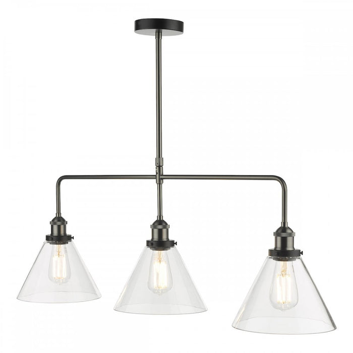 Dar RAY0338 Ray 3 Light Bar Pendant Antique Nickel Clear Glass