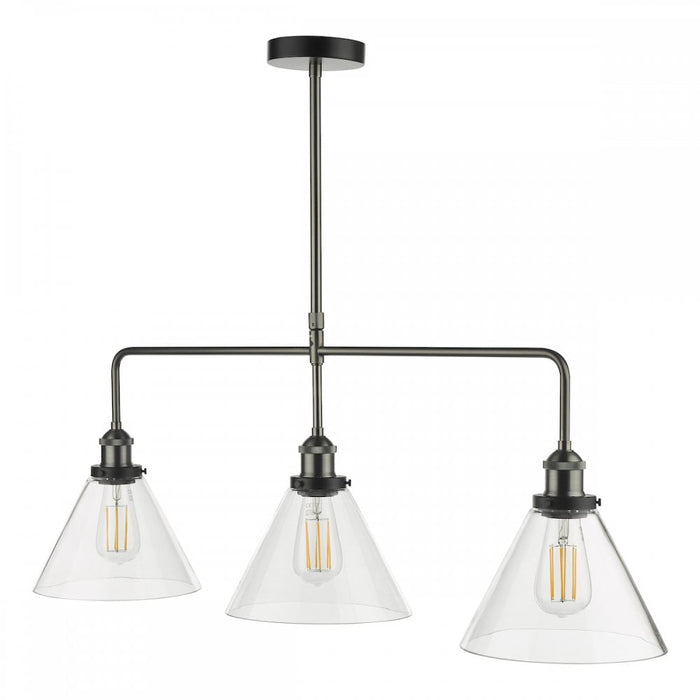 Dar RAY0338 Ray 3 Light Bar Pendant Antique Nickel Clear Glass