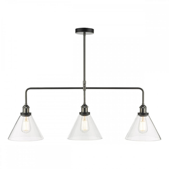 Dar RAY0338 Ray 3 Light Bar Pendant Antique Nickel Clear Glass