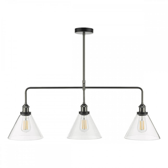 Dar RAY0338 Ray 3 Light Bar Pendant Antique Nickel Clear Glass