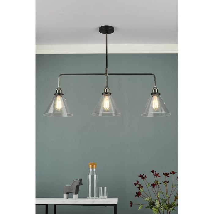 Dar RAY0338 Ray 3 Light Bar Pendant Antique Nickel Clear Glass