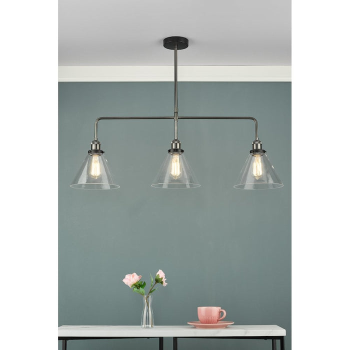 Dar RAY0338 Ray 3 Light Bar Pendant Antique Nickel Clear Glass