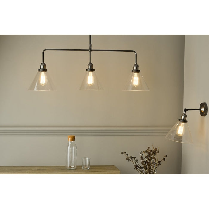 Dar RAY0338 Ray 3 Light Bar Pendant Antique Nickel Clear Glass