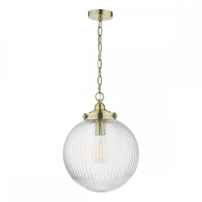 Dar TAM0175 Tamara 1 Light Single Pendant Antique Brass Ribbed Glass