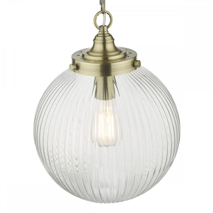 Dar TAM0175 Tamara 1 Light Single Pendant Antique Brass Ribbed Glass