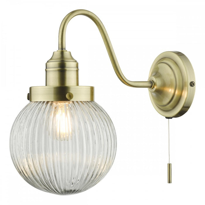 Dar TAM0775 Tamara Single Wall Light Antique Brass Ribbed Glass