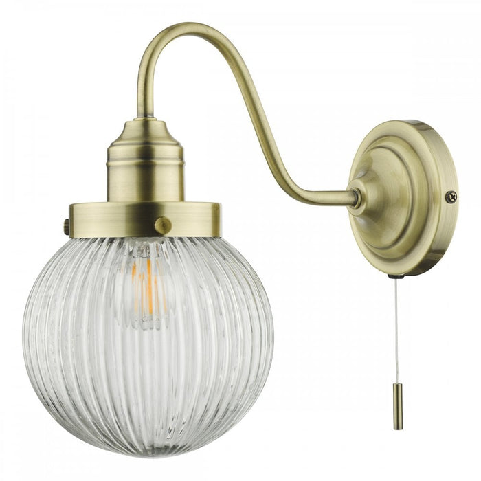 Dar TAM0775 Tamara Single Wall Light Antique Brass Ribbed Glass