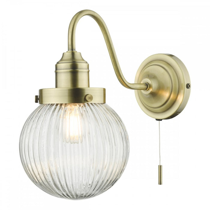 Dar TAM0775 Tamara Single Wall Light Antique Brass Ribbed Glass