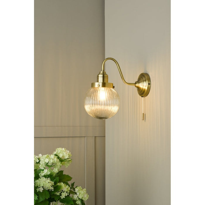 Dar TAM0775 Tamara Single Wall Light Antique Brass Ribbed Glass
