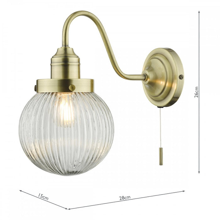 Dar TAM0775 Tamara Single Wall Light Antique Brass Ribbed Glass
