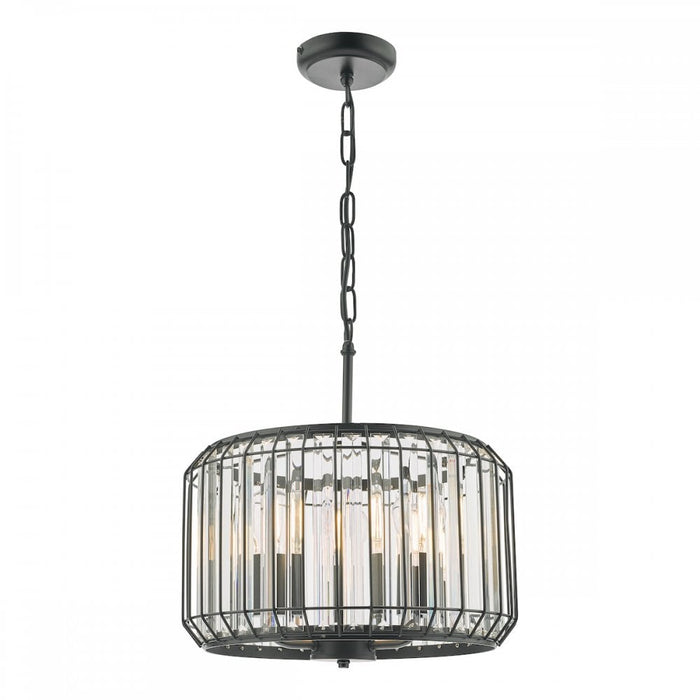 Dar NAE0322 Naeva 3 Light Pendant Satin Black Crystal
