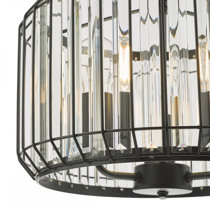 Dar NAE0322 Naeva 3 Light Pendant Satin Black Crystal