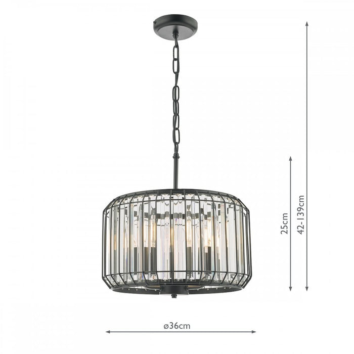 Dar NAE0322 Naeva 3 Light Pendant Satin Black Crystal
