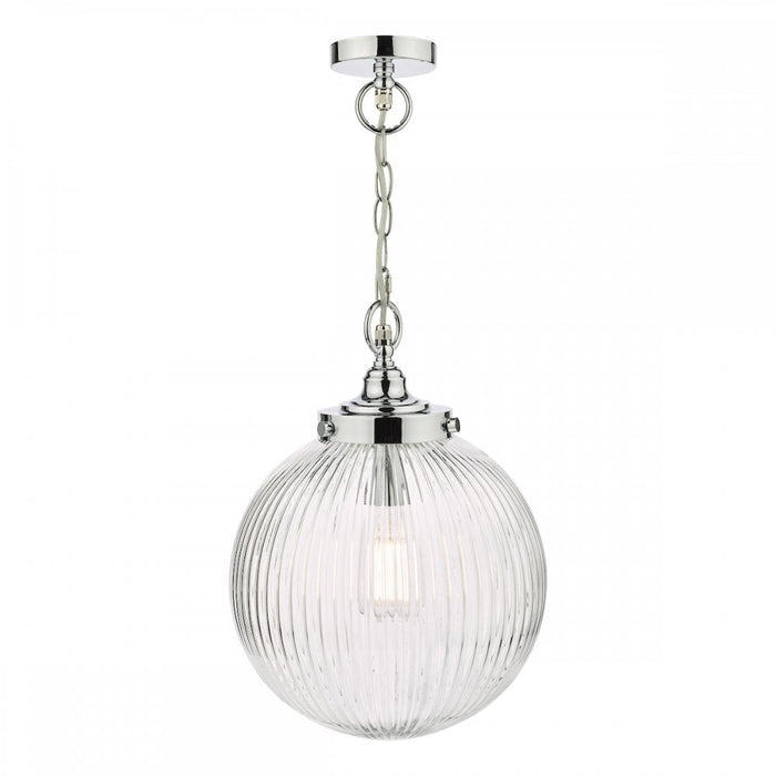 Dar TAM0150-IP44 Tamara Bathroom Pendant Polished Chrome Ribbed Glass