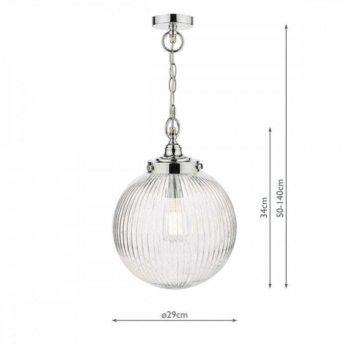 Dar TAM0150-IP44 Tamara Bathroom Pendant Polished Chrome Ribbed Glass