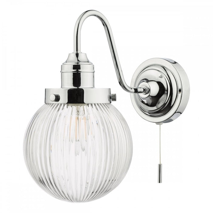 Dar TAM0750-IP44 Tamara Bathroom Wall Light Polished Chrome Ribbed Glass