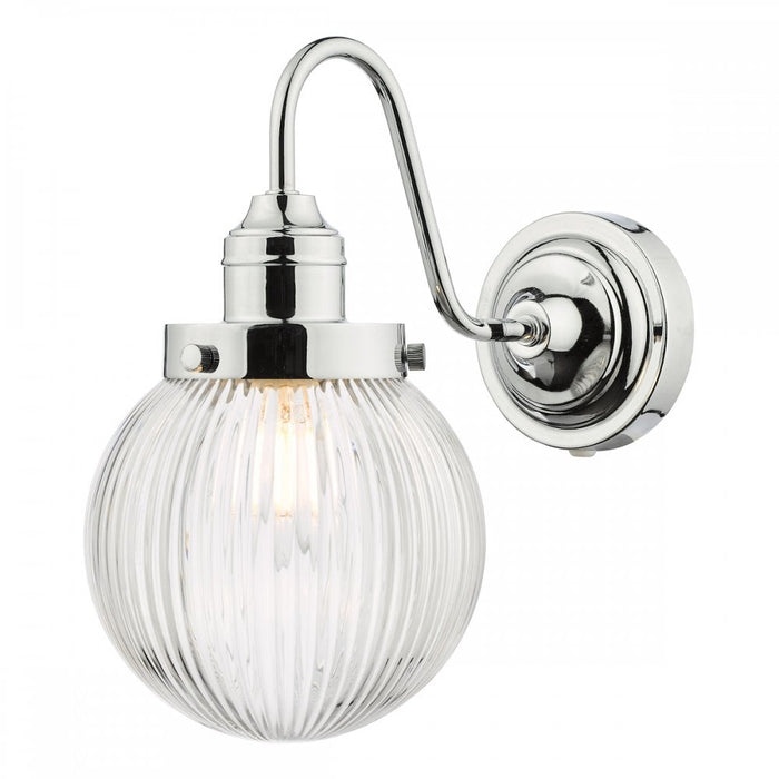 Dar TAM0750-IP44 Tamara Bathroom Wall Light Polished Chrome Ribbed Glass