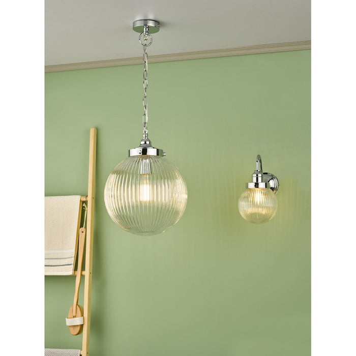 Dar TAM0750-IP44 Tamara Bathroom Wall Light Polished Chrome Ribbed Glass