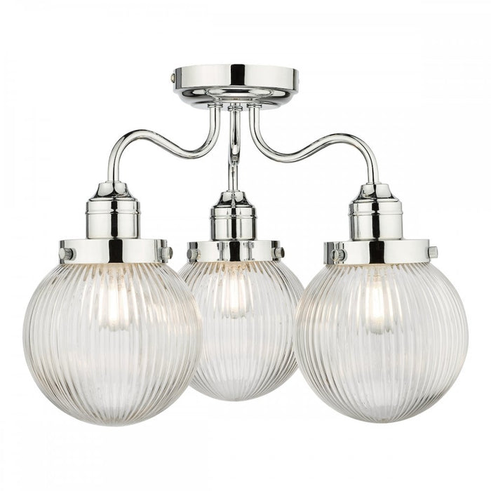 Dar TAM5350-IP44 Tamara 3 Light Bathroom Semi Flush Polished Chrome Ribbed Glass