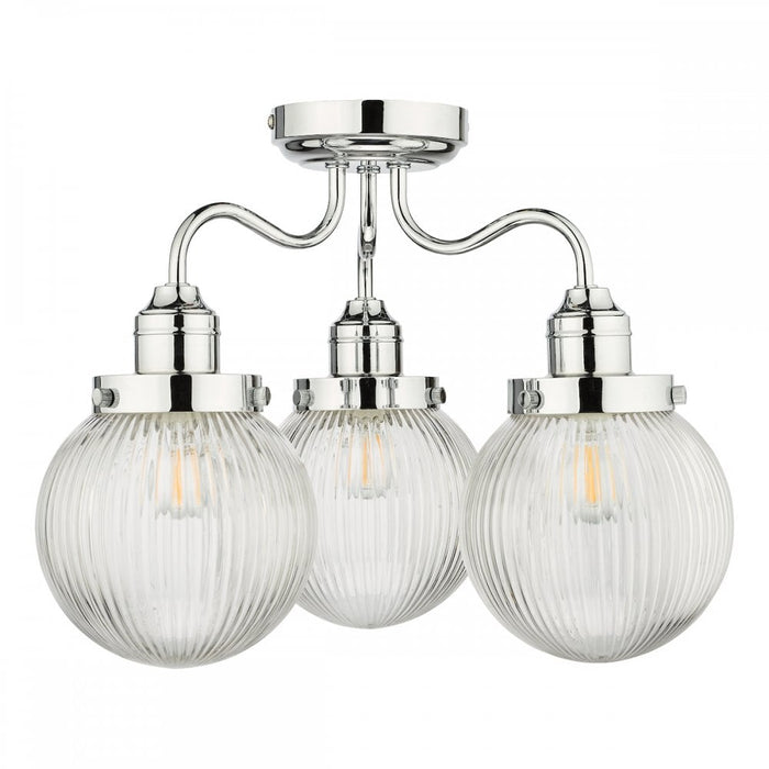 Dar TAM5350-IP44 Tamara 3 Light Bathroom Semi Flush Polished Chrome Ribbed Glass