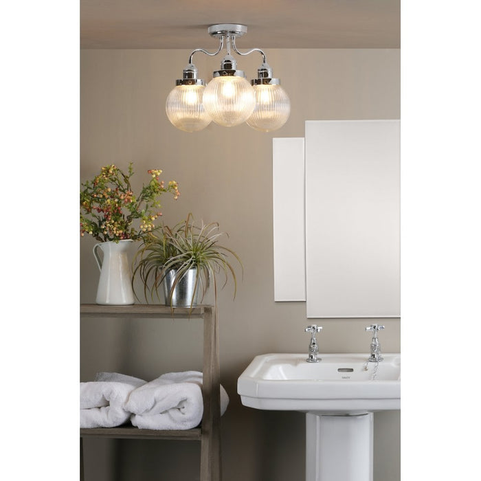 Dar TAM5350-IP44 Tamara 3 Light Bathroom Semi Flush Polished Chrome Ribbed Glass