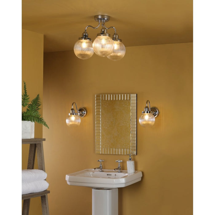 Dar TAM5350-IP44 Tamara 3 Light Bathroom Semi Flush Polished Chrome Ribbed Glass