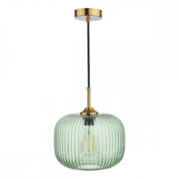 Dar DEM0124 Demarius 1 Light Pendant Green Glass Bronze Detail