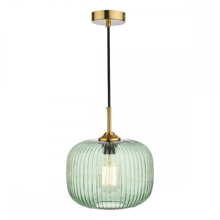 Dar DEM0124 Demarius 1 Light Pendant Green Glass Bronze Detail