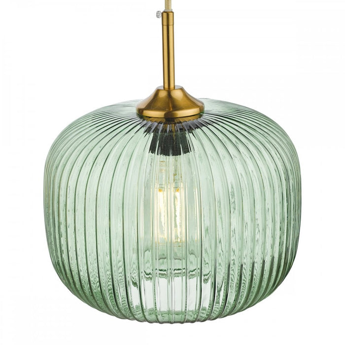 Dar DEM0124 Demarius 1 Light Pendant Green Glass Bronze Detail