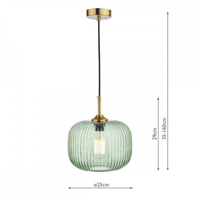 Dar DEM0124 Demarius 1 Light Pendant Green Glass Bronze Detail