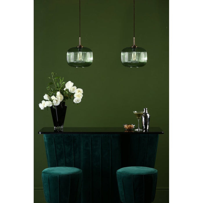 Dar DEM0124 Demarius 1 Light Pendant Green Glass Bronze Detail