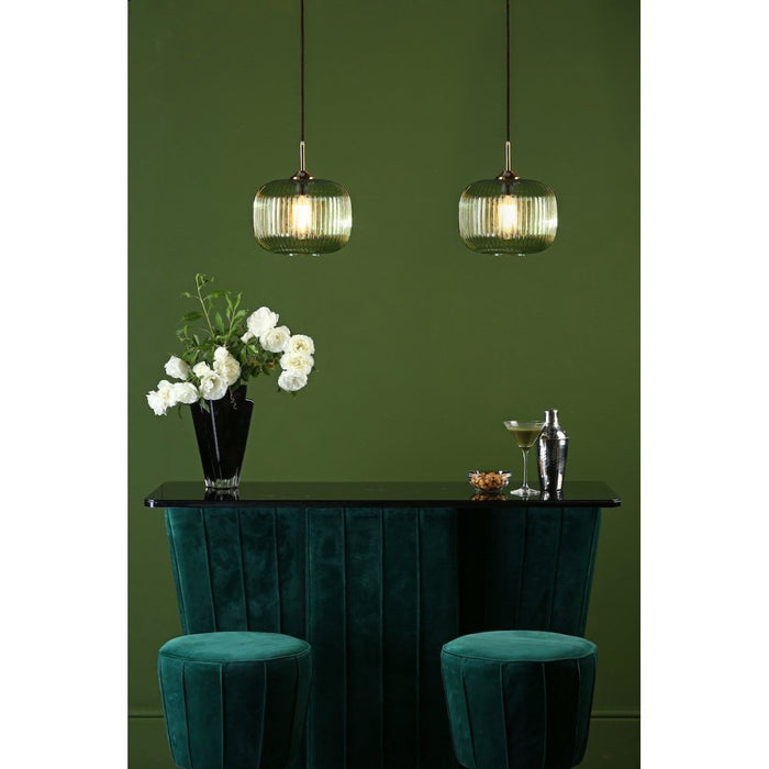 Dar DEM0124 Demarius 1 Light Pendant Green Glass Bronze Detail