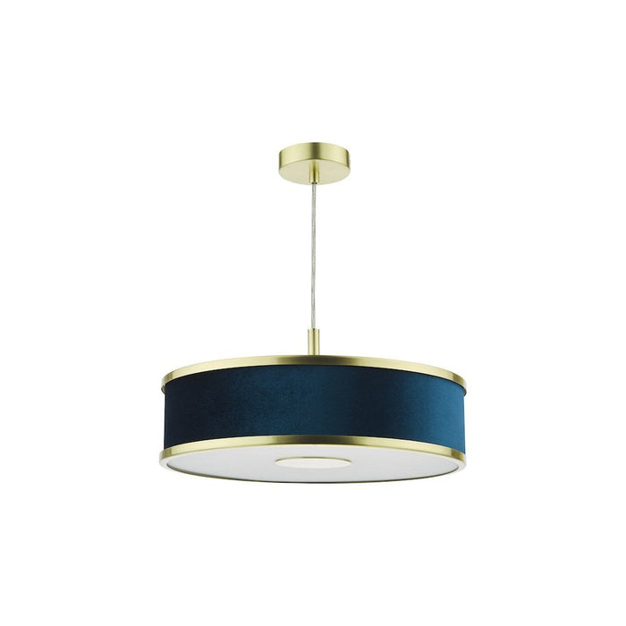 Dar ALV1023 Alvaro 3 Light Pendant Brushed Brass With Blue Shade