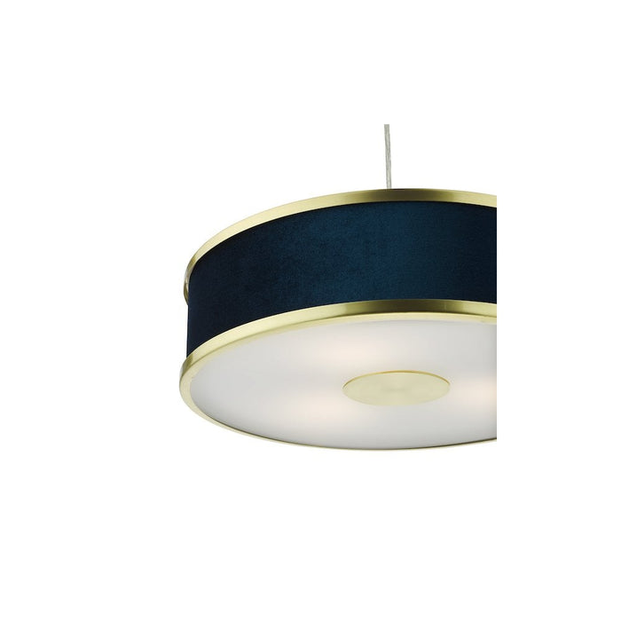 Dar ALV1023 Alvaro 3 Light Pendant Brushed Brass With Blue Shade