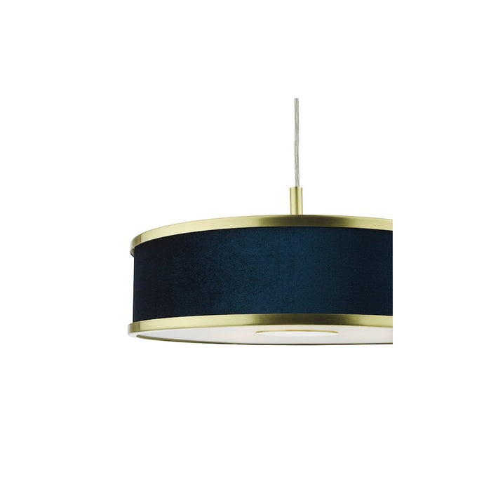 Dar ALV1023 Alvaro 3 Light Pendant Brushed Brass With Blue Shade