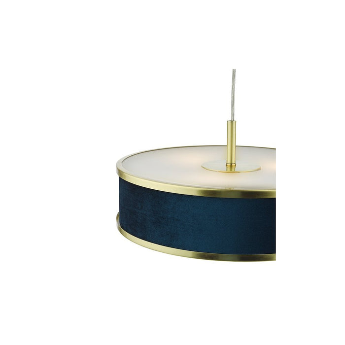 Dar ALV1023 Alvaro 3 Light Pendant Brushed Brass With Blue Shade
