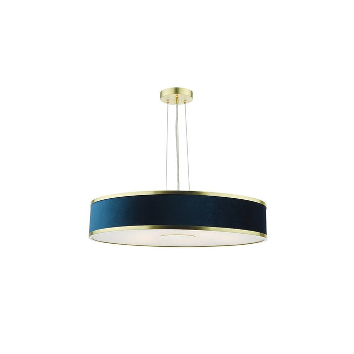 Dar ALV1723 Alvaro 6 Light Pendant Brushed Brass With Blue Shade