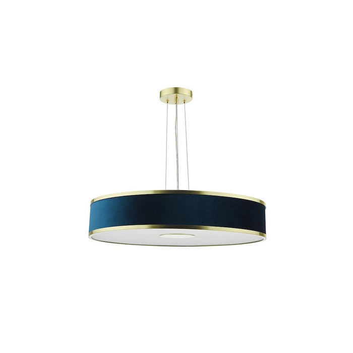 Dar ALV1723 Alvaro 6 Light Pendant Brushed Brass With Blue Shade
