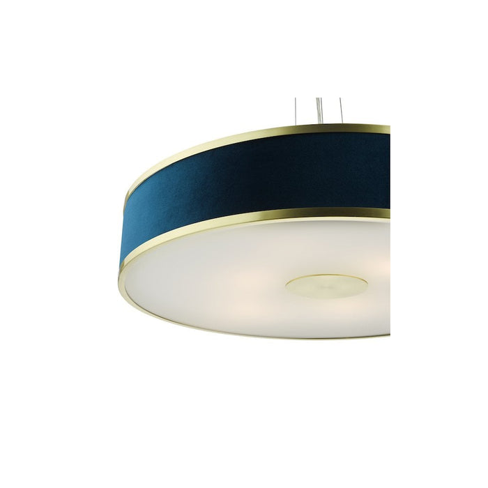 Dar ALV1723 Alvaro 6 Light Pendant Brushed Brass With Blue Shade