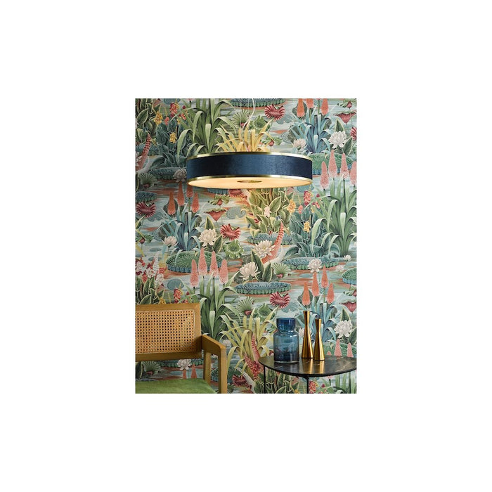 Dar ALV1723 Alvaro 6 Light Pendant Brushed Brass With Blue Shade