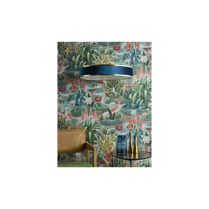 Dar ALV1723 Alvaro 6 Light Pendant Brushed Brass With Blue Shade