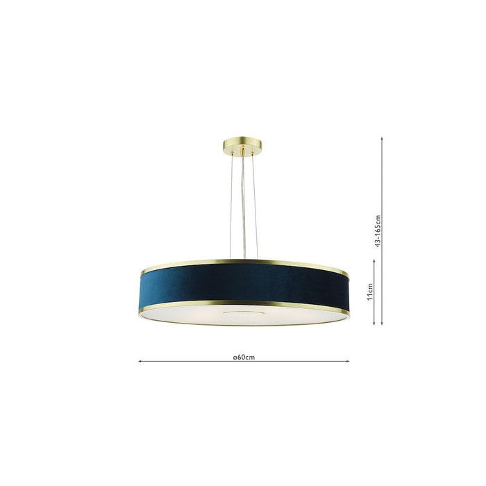 Dar ALV1723 Alvaro 6 Light Pendant Brushed Brass With Blue Shade