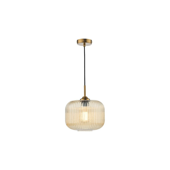 Dar DEM0106 Demarius Pendant Natural Brass and Amber Glass